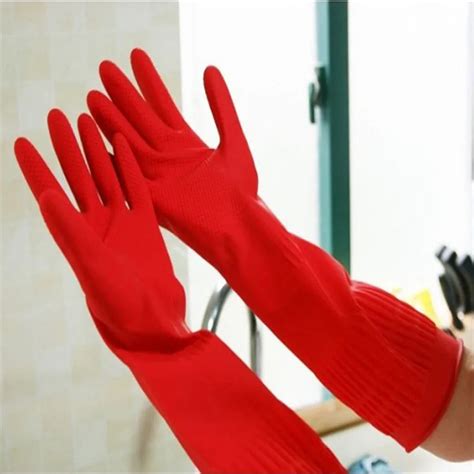 Rubber Latex Dish Washing Cleaning Long Waterproof Non Slip Gloves Household Kitchen Glove Clean