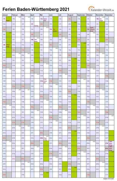 Kalender 2021 für jedes bundesland (mit bundeslandspezifischen feiertagen und schulferien). Ferien Baden-Württemberg 2021 - Ferienkalender zum Ausdrucken