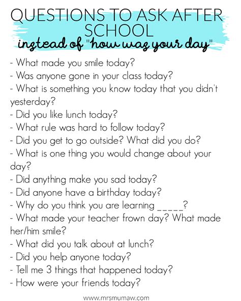 Questions To Ask After School Instead Of How Was Your Day The Every