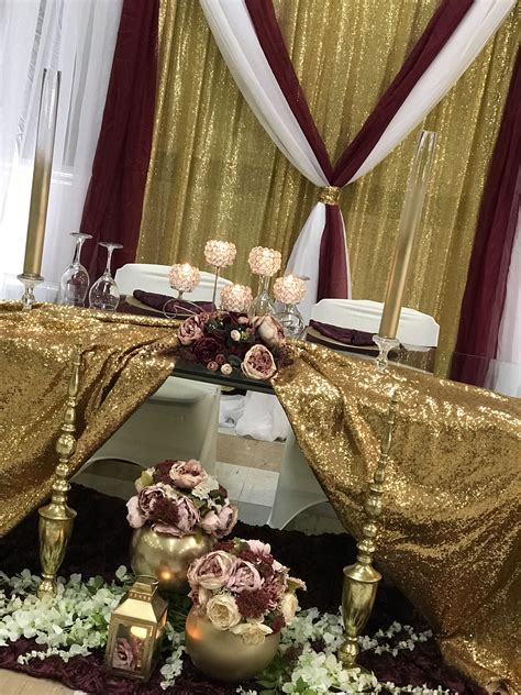 And the best part is, unlike the greenery wreaths, you can reuse this one. Burgundy and gold theme | Table decorations, Burgundy and gold, Gold theme