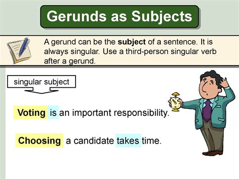 Learn the definition of gerunds as a grammatical unit with example sentences, quizzes, and worksheets. Gerunds: Subject and Object - online presentation