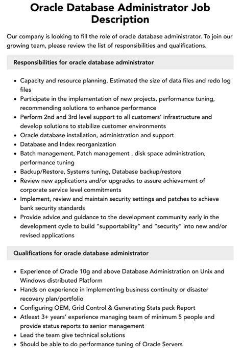Oracle Database Administrator Job Description Velvet Jobs
