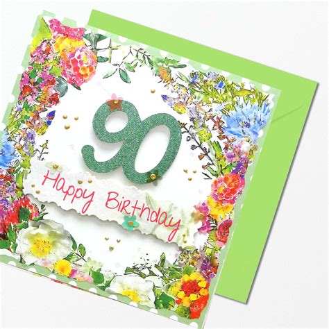 Happy 90th Birthday Card Summer Flowers Paradis Terrestre