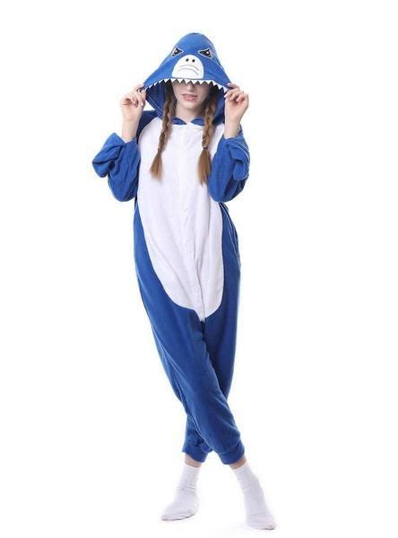 Women Flannel Blue Shark Onesie Pajama Animal Flannel Women Shark
