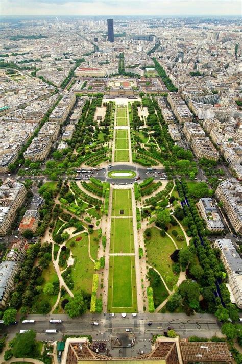 An Aerial View Of The Eiffel Tower And Gardens In Paris France From Above