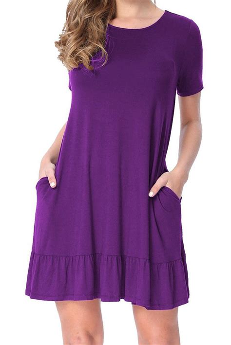 Purple Short Sleeve Draped Hemline Casual Shirt Dress Casual Summer