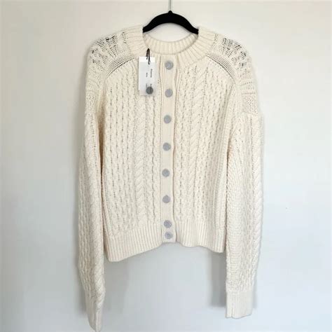 Proenza Schouler White Label Cable Knit Button Back Wool Blend Sweater