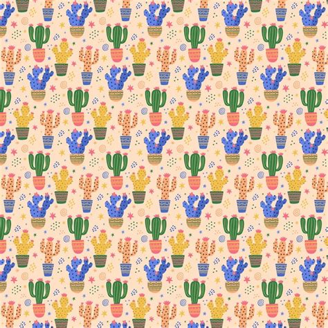 Free Vector Colorful Cactus Plant Pattern