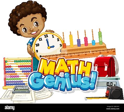 Font Design For Word Math Genius With Happy Boy Stock Vector Image