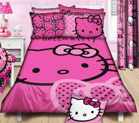 Lovely Pink Hello Kitty Bedroom With White Furniture On Laminate Floor