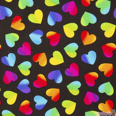 Black Fabric Timeless Treasures Tossed Rainbow Hearts Blender Fabric By