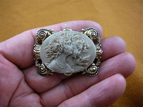 Twin Sisters Twins Two Ladies With Bird Dove Gray Cameo Oval Etsy