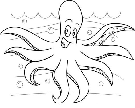 Friendly And Funny Octopus Free Sea Animals Coloring Page