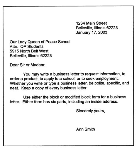 personal business letter format sample business letter