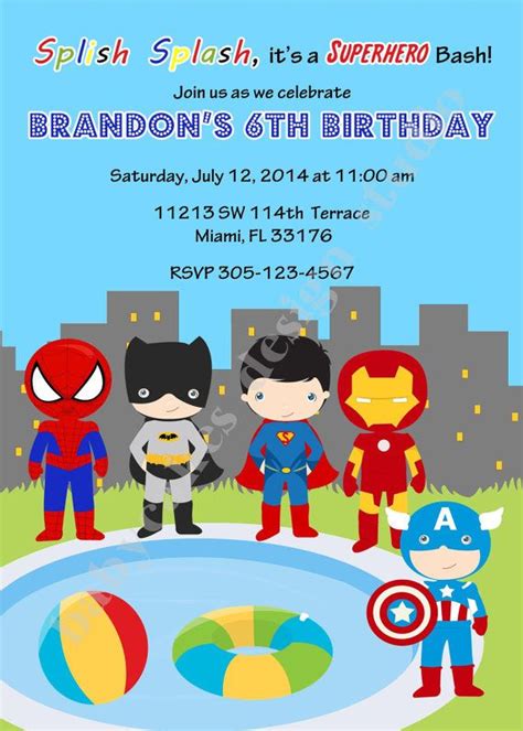 Superhero Pool Party Invitation Superheroes Birthday Invitation Pool Party Invite Printable