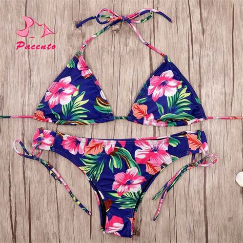 pacento print floral halter bikini brazilian bottom beach bather bathing suits women swimwear
