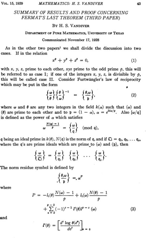 Summary Of Results And Proof Concerning Fermats Last Theorem Third