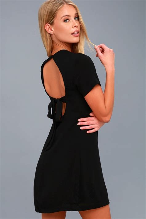 Cute Black Shift Dress Backless Dress Short Sleeve Dress Lulus