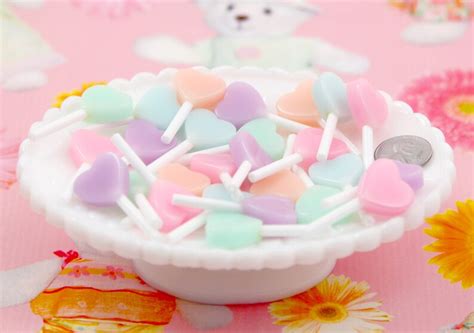 Heart Lollipops 35mm Pastel Little Heart Shaped Fake Etsy