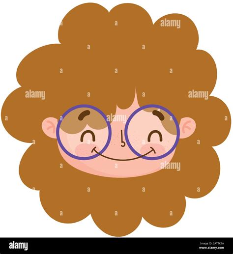 Cute Face Curly Hair Girl With Glasses Facial Expression Vector