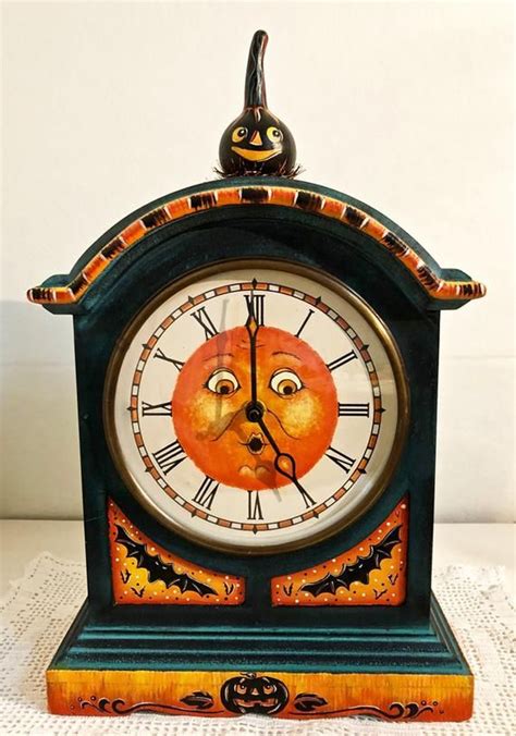 Jack At Night Hand Painted Folk Art Halloween Clock Jol Pfatt Ehag