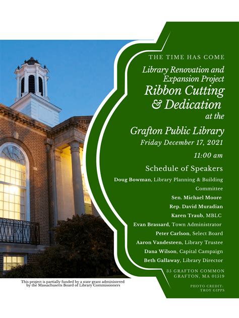 Grafton Public Library Youre Invited Ribbon Cutting And Dedication