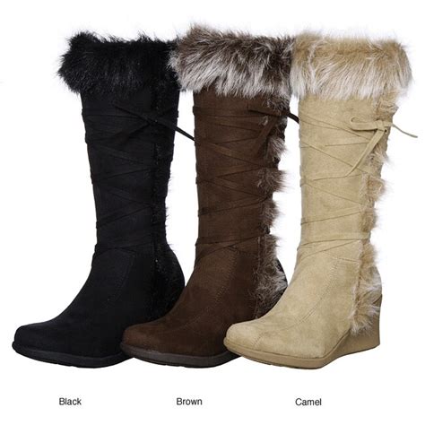 Groove Womens Voguish Faux Fur Wedge Boots Free Shipping On Orders