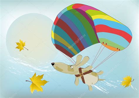 Flying Dog With The Parachute — Stock Vector © Liusaart 1344049