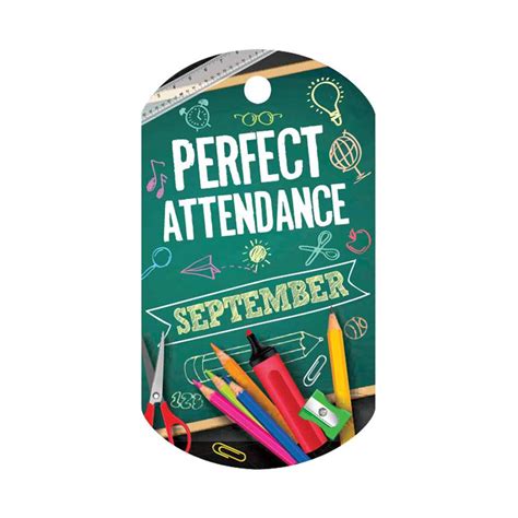 Travel and explore the world of cinema. Perfect Attendance September Laminated Tag With 4" Chain (Bus)