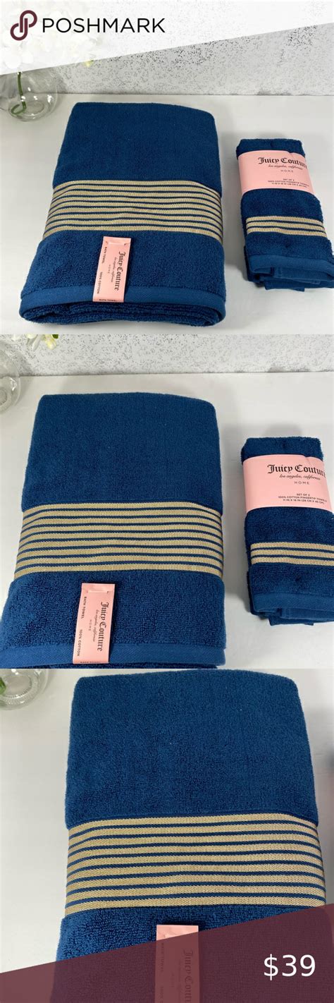 Includes 2 bath towels 56 x 28, 2 hand towels 28 x 16, and 2 washcloths 13 x 13. Juicy Couture Navy Blue with Gold Trim Towel Set in 2020 ...