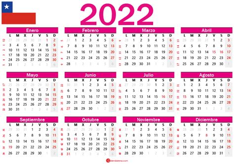 Calendario 2022 Chilie Con Días Festivos Para Imprimir By Best