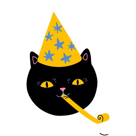 Black Cat In The Party Hat Blowing Birthday Pipe 23650451 Vector Art At