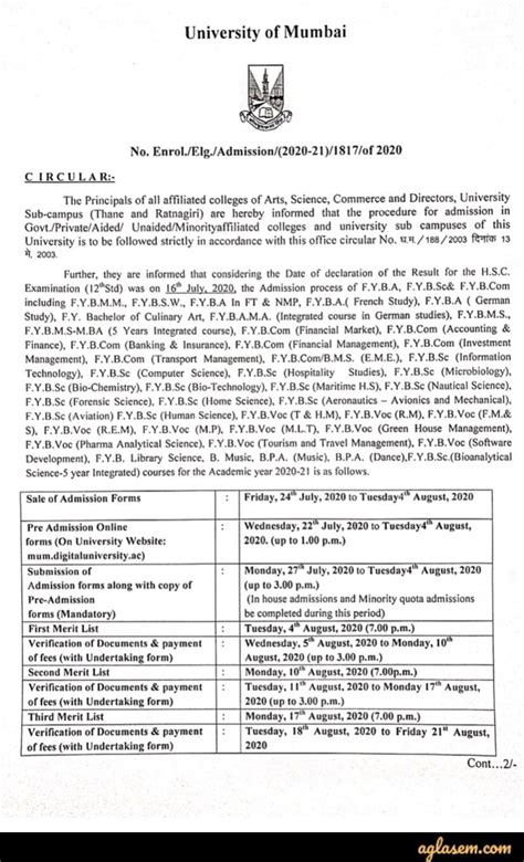 Mumbai University Admission 2020 Open Application Form Merit List
