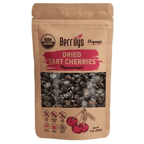 Berrilys Organic Dried Tart Cherries 1 Lb Unsweetened Pitted Non Gmo Kosher Unsulfured No