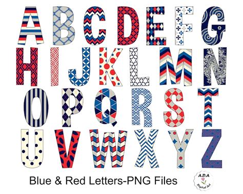 Alphabet Clipart Blue And Red Alphabet Letters Clip Art Blue Etsy India