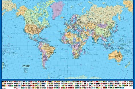 World Political Wall Map With Flags Laminated