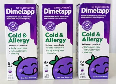 Dimetapp Childrens Cold And Allergy 4 Fl Oz Grape Flavor Lot Of 3 Exp