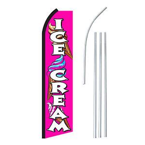 Ice Cream Pink White Advertising Sign Swooper Feather Banner Flag Pole Only Ebay