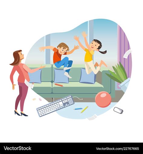 Children Making Mess In Living Room Cartoon Vector Image