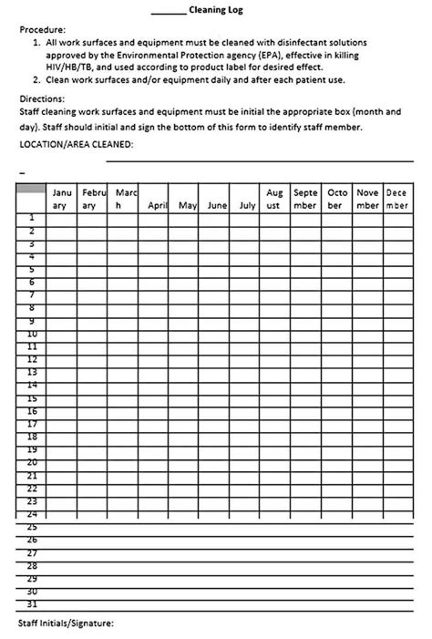 cleaning log templates cleaning template printable daily cleaning