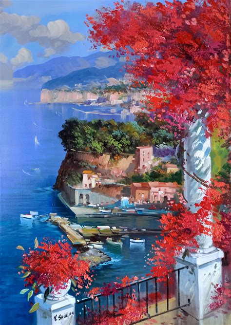 Sorrento Seaside Vertical View Painting By Vincenzo Somma Artmajeur