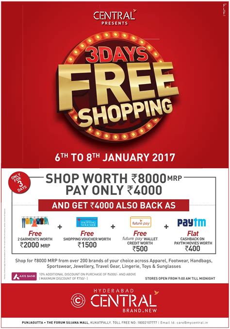 Free Shopping At Central For Three Days January 2017 Discount Offer