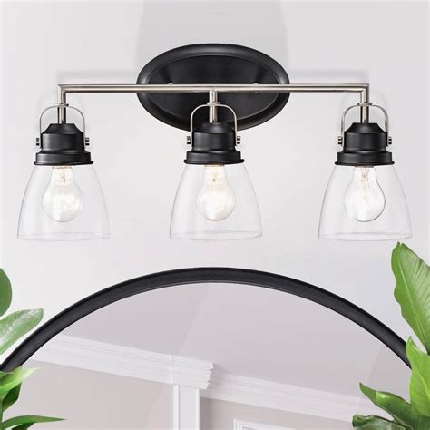 Edvivi 2075 In 3 Light Black And Brushed Nickel Vanity Light With Clear Glass Shades Ew6135