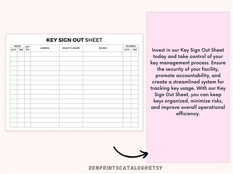 Key Sign Out Sheet Printable Visitor Sign In Out Form Event Etsy