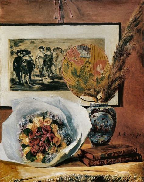 Still Life With Bouquet And Fan Pierre Auguste Renoir