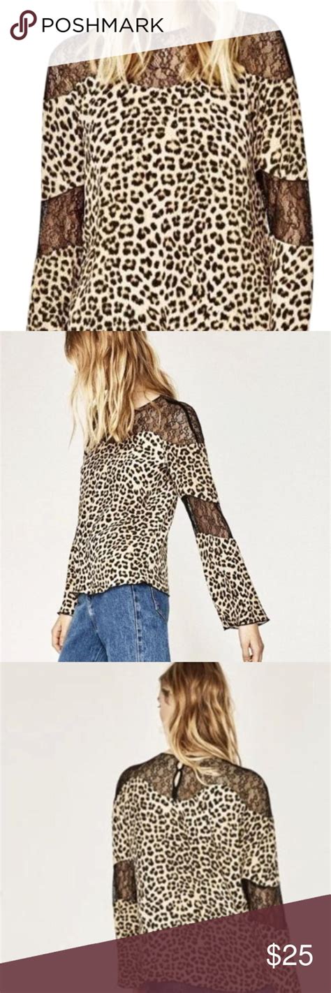 Zara Leopard Lace Flirty Top Blouse Flirty Tops Leopard Print Top