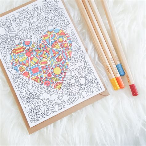 Gems Pattern Postcard To Color In As Diy Greeting Card A6 With Brown