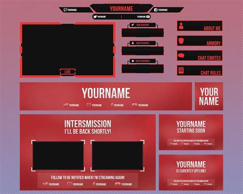 Twitch Stream Overlays Package Red Overlay Pack Etsy