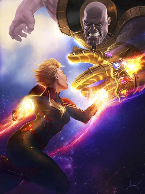 Captain Marvel Vs Thanos By Papurrcat On Deviantart