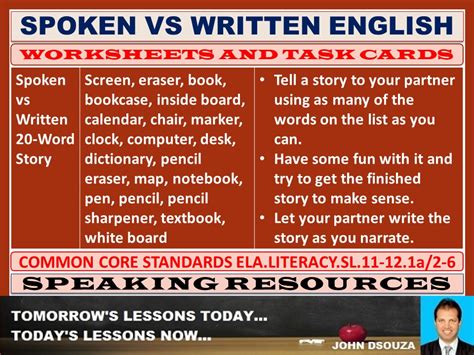 Spoken Vs Written English Worksheets And Task Cards Teaching Resources